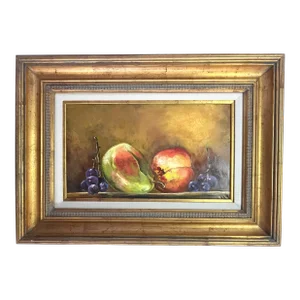 Original Signed and Framed Still Life Oil Painting on Canvas