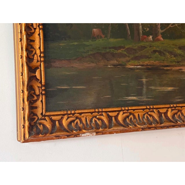 Pastoral Landscape, Oil Painting on Wood Panel, Framed For Sale - Image 4 of 11