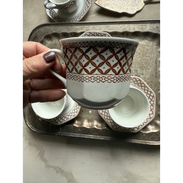 Vintage English, Royal Staffordshire, Brown and White Teacup and Saucers - Set of 4 For Sale In Chicago - Image 6 of 12