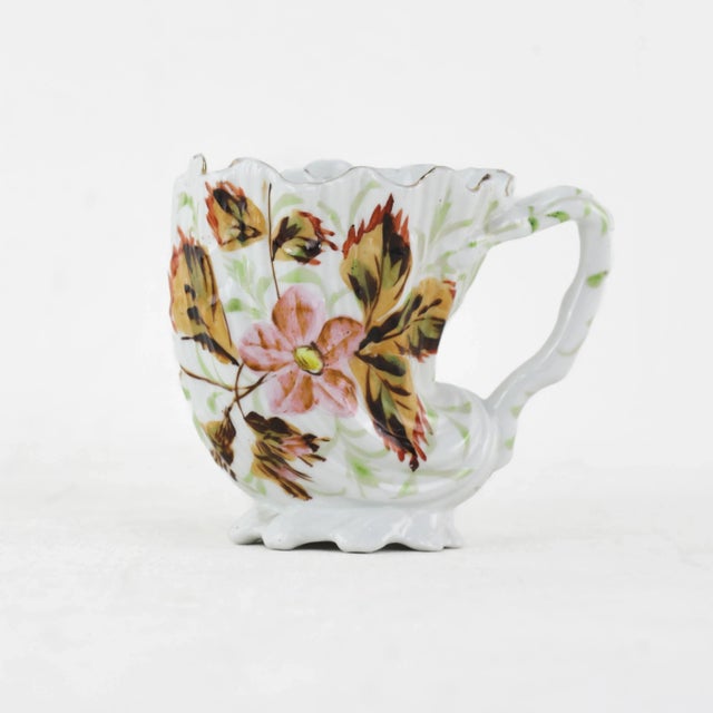 Vintage Floral Porcelain Shaving Mug With Hand-Painted Flowers – Antique Bathroom Décor For Sale - Image 10 of 10