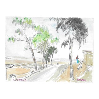 1950s Ivy Attwell Cyprus Landscape Watercolor For Sale