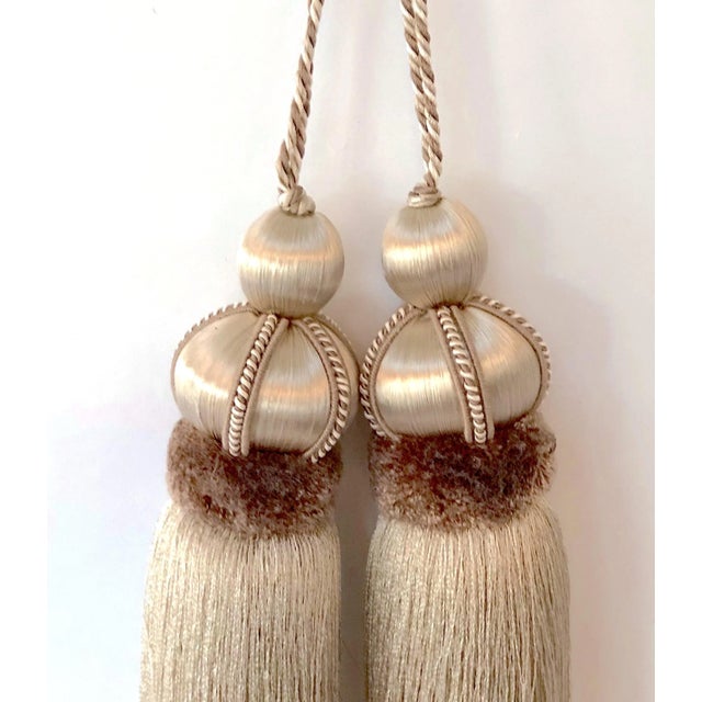 Pair of Taupe - Mocha Key Tassels With Satin and Cut Velvet Details For Sale - Image 4 of 12