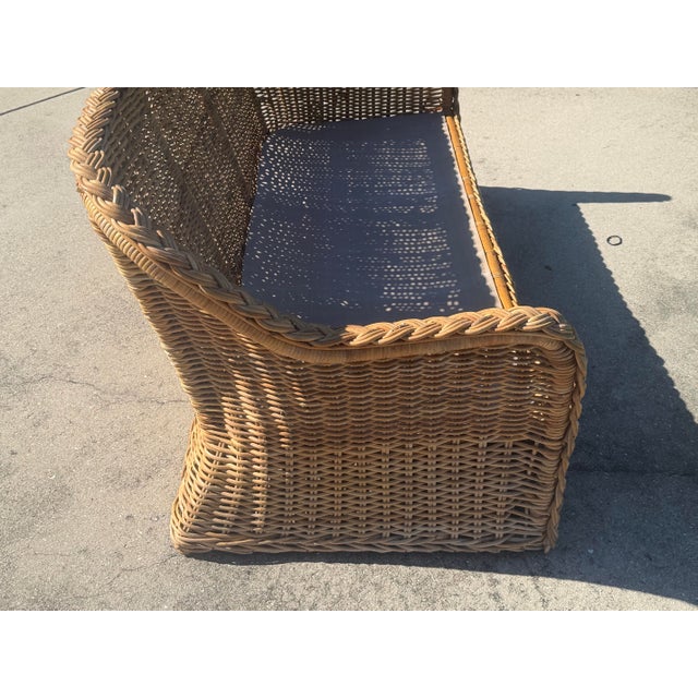 Brown Vintage 72” Handwoven Rattan Sofa With Large Braid Trim For Sale - Image 8 of 12