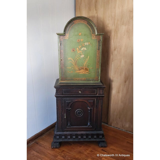 Jacobean Antique Jacobean Chinese Decorated Carved Walnut Narrow Cabinet by Tomlinson Furniture, C1920s For Sale - Image 3 of 14