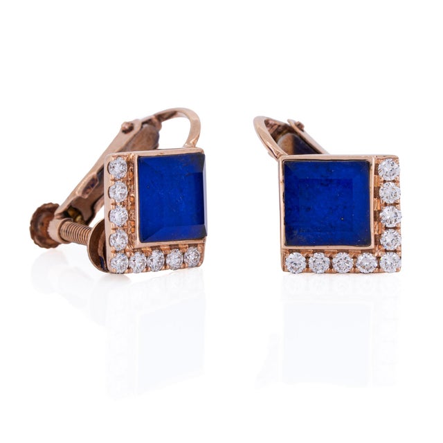 Vintage Doves by Doron Paloma quartz over lapis accented by natural diamonds in 18k rose gold. Condition: Excellent, wear...