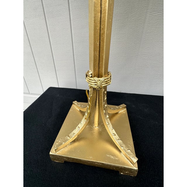 Soft suede velvet finish emerald green lamp shades top these gorgeous gilded palm tree table lamps. Standing pretty tall...