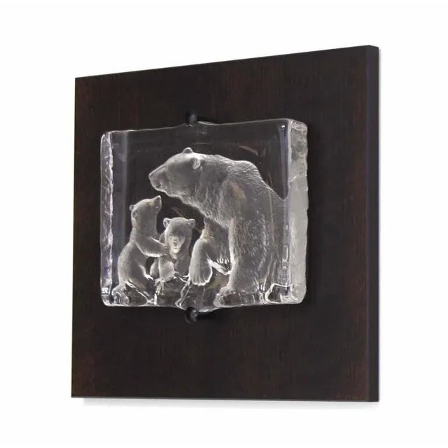 Mid 20th Century Vintage Swedish Carved Crystal Polar Bears Slab Sculpture For Sale - Image 5 of 8
