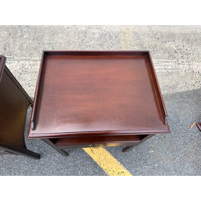 Late 20th Century Pair of Councill Craftsmen Mahogany Chippendale Style Fretwork Nightstands For Sale - Image 13 of 16
