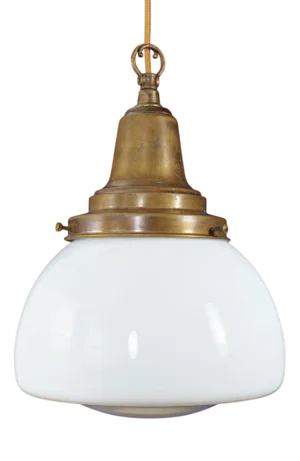 Large Edwardian Opaline Glass School Pendant Lamp with Brass Gallery, 1920s