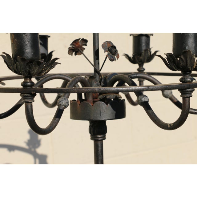 Antique Wrought Iron Floor Candelabra | Ornate Gothic Revival Candleholder | Early 20th Century For Sale In Los Angeles - Image 6 of 18