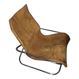 1970s Tan Leather Butterfly Chair For Sale