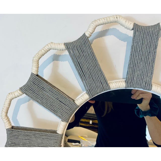Contemporary Currey & Company Organic Modern Gray and White Rope Sunburst Wall Mirror For Sale - Image 3 of 4