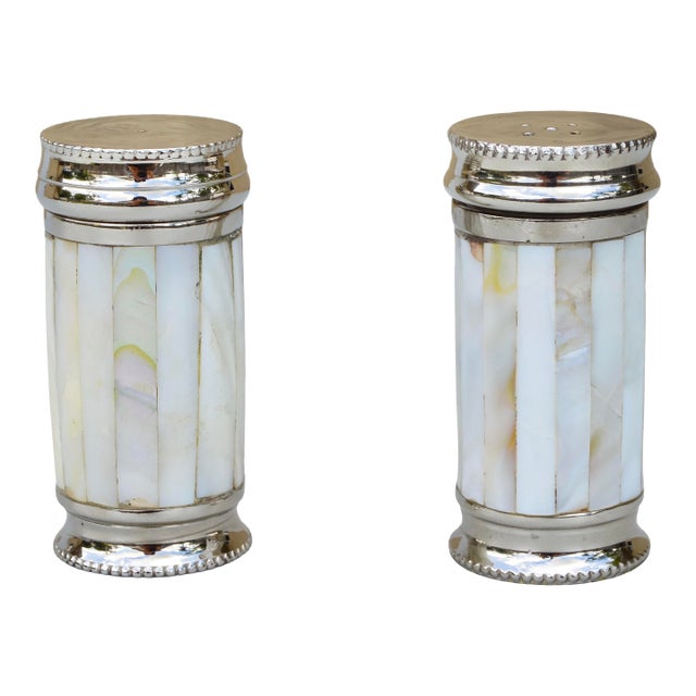 Mid 20th Century Handmade Mother-of-Pearl Inlaid Ralph Lauren Salt & Pepper Shakers- Set of 2 For Sale