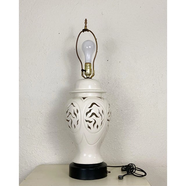 Mid Century Pierced Ceramic Ginger Jar Table Lamp For Sale - Image 11 of 11