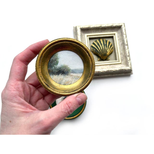 Set of 3 Miniature Framed Oil Paintings Vintage Frames Tiny Decor Wall Art For Sale - Image 11 of 11