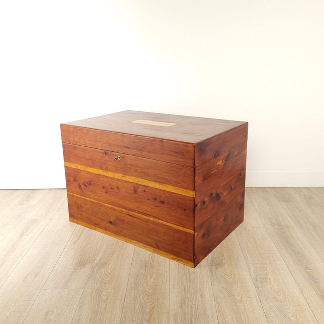 A brass-mounted camphor campaign trunk, vintage.