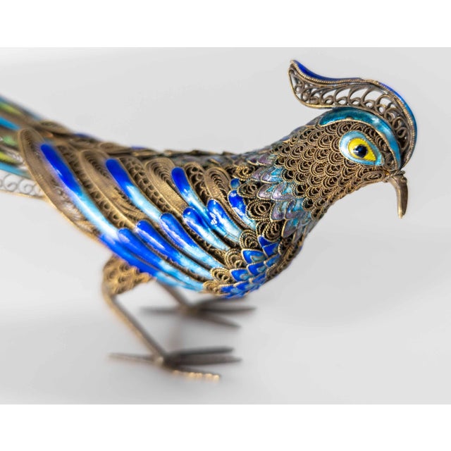 Mid 20th Century 20th Century Chinese Sterling Silver Filigree and Enamel Bird For Sale - Image 5 of 10