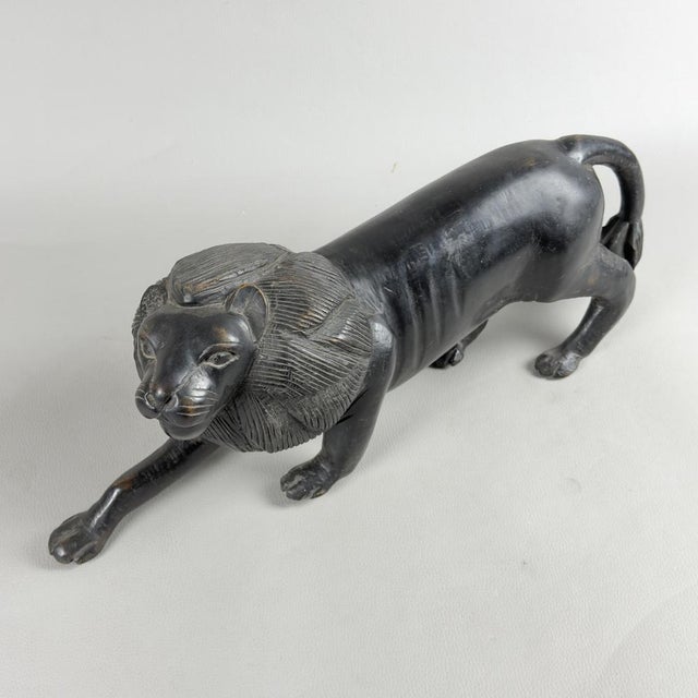 Wood Vintage Modernist Ebonized Wood Lion, 1960s For Sale - Image 7 of 15