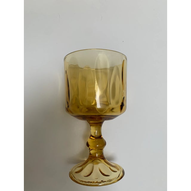 Mid-Century Modern Vintage Textured Golden Amber Stemware Glasses-Set of Nine For Sale - Image 3 of 9
