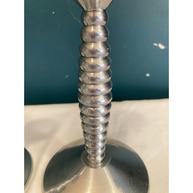 Mid-Century Modern Candlesticks - Stacked Ring Design Pair For Sale - Image 4 of 9