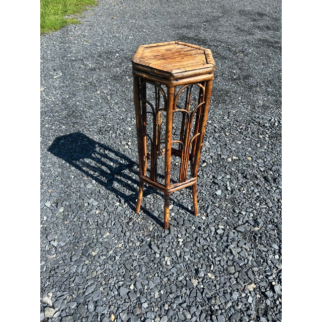 Vintage Bamboo and Rattan 6 Sided End Table or Stand For Sale - Image 10 of 12