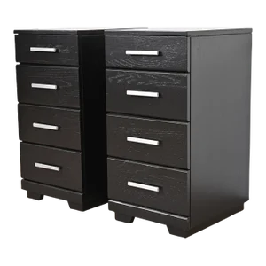 Raymond Loewy for Mengel Mid-Century Modern Black Lacquered Bedside Chests, Newly Refinished