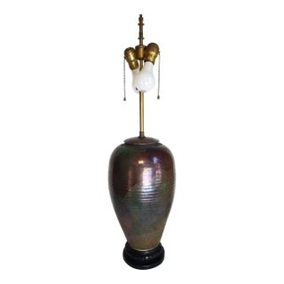 Raku Lamp W Wooden Base For Sale