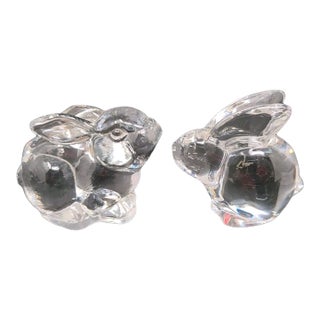 VTG Oneida Bunny Rabbit Figurines Set of 2 Lead Crystal Clear Hand Cut & Blown For Sale