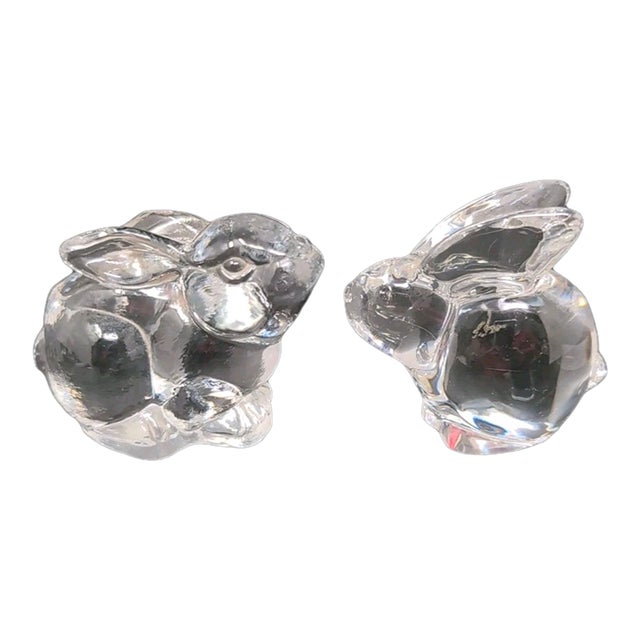 VTG Oneida Bunny Rabbit Figurines Set of 2 Lead Crystal Clear Hand Cut & Blown For Sale
