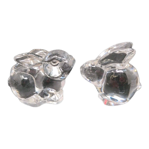 VTG Oneida Bunny Rabbit Figurines Set of 2 Lead Crystal Clear Hand Cut & Blown