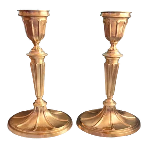 Mid 20th Century Large Brass Candlesticks — a Pair