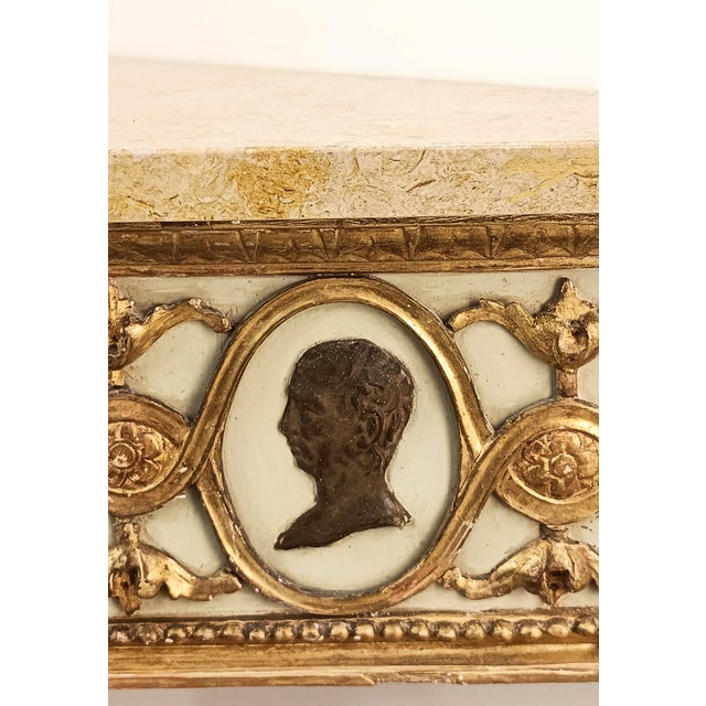 Gold Neoclassical Louis XVI Marble and Wood Consoles, Italy, 18th Century, Set of 2 For Sale - Image 8 of 18