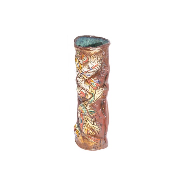 A 2012 studio pottery vase by the American artist Barry Unitas Barnes. The earthenware cylindrical vase has been carved...