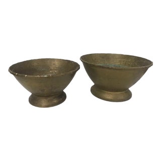 Vintage Brass Faux Bamboo Bowls - a Pair For Sale