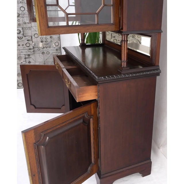Antique Mahogany Carved Rope Edge Two Part Cupboard Cabinet Server Vitrine For Sale - Image 10 of 13