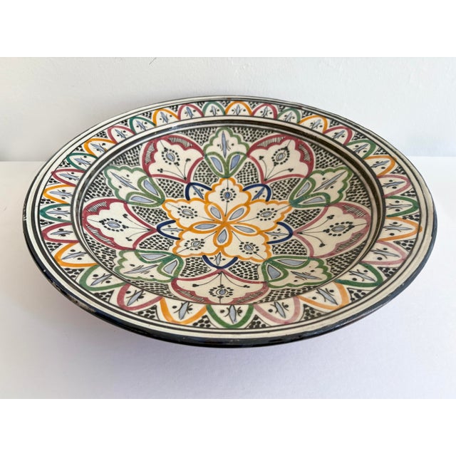 Stunning and substantial decorative Moroccan bowl Measures over 16" in diameter Hand painted with multi-color mosaic...