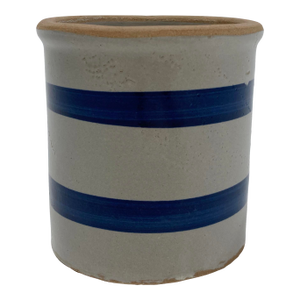 Early 20th Century Blue and Taupe Striped Clay Crock