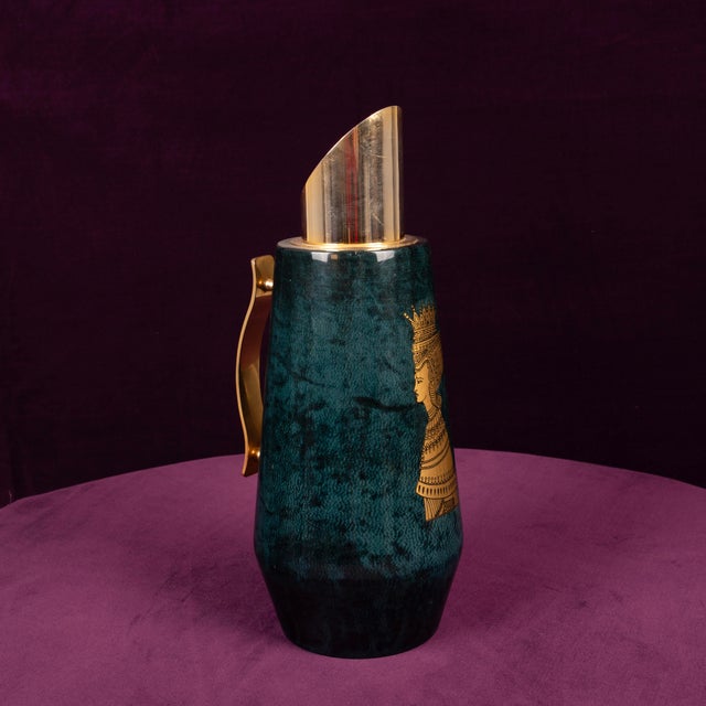 Mod. 1278D Blue Goatskin Parchment Thermos by Aldo Tura, Italy, 1950 For Sale - Image 10 of 17
