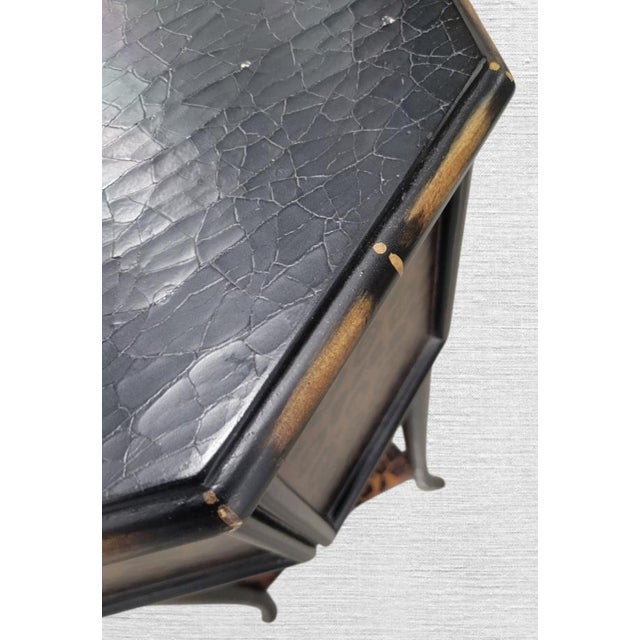 Chelsea House Inc 1990s Small Leopard Print Faux Bamboo Octagonal 1 Drawer Tall Side Table For Sale - Image 4 of 8