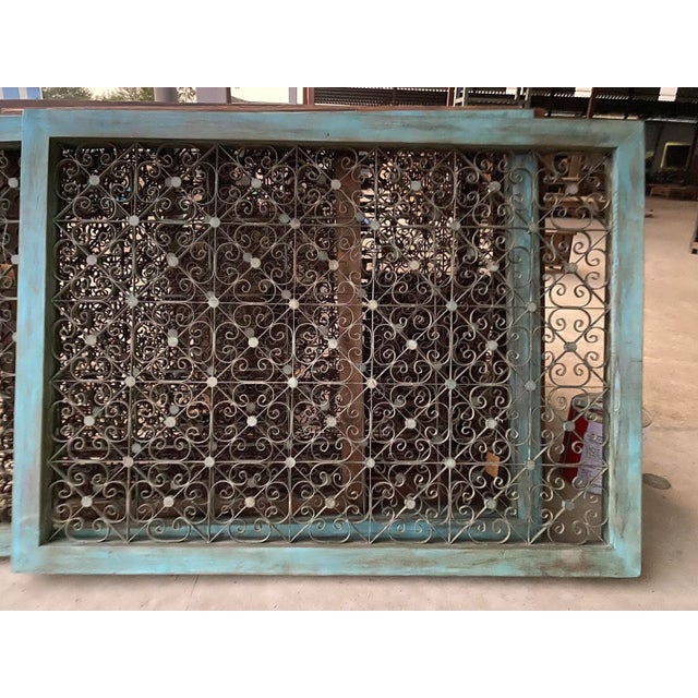 Late 20th Century Vintage Large Green Wood Framed Iron Rosette Screen For Sale - Image 5 of 6