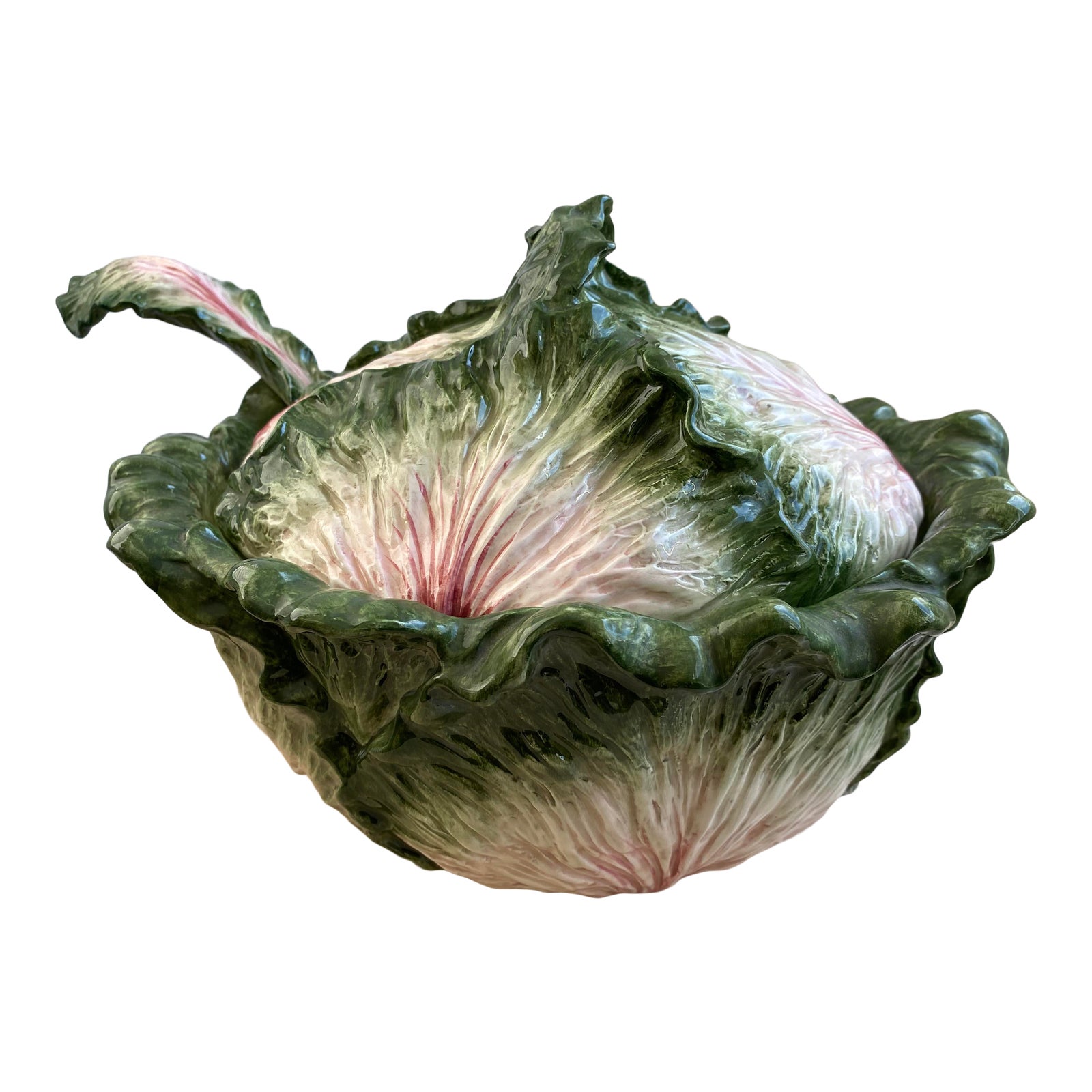 Vintage Fitz and Floyd Cabbage Leaf Covered Soup Tureen With Ladle