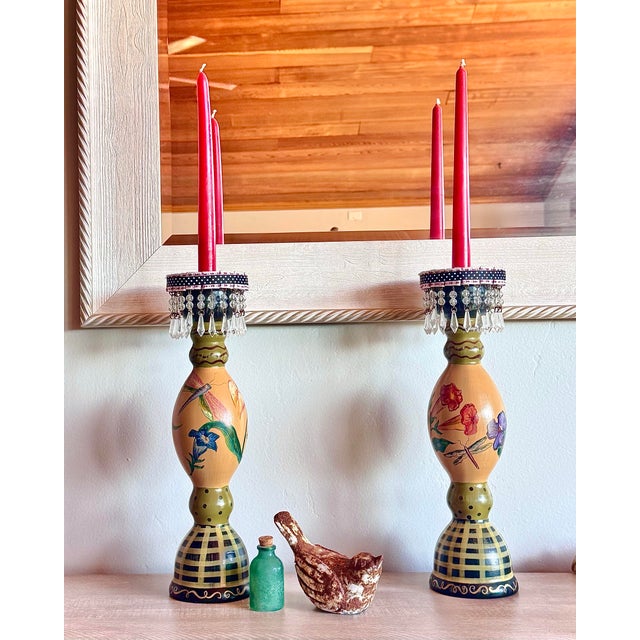 Tracy Porter Hand Painted Stonehouse Farm Goods Candle Sticks For Sale - Image 12 of 12