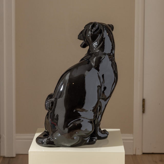 Ceramic Vintage Large Black Glazed Ceramic Panther Sculpture 22" For Sale - Image 7 of 15