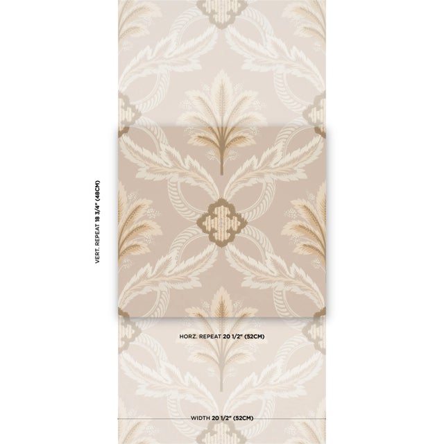 Soft and feathery, Front Waltz features a stylized trelliswork of leaves and flowers punctuated with romantic palm plumes....