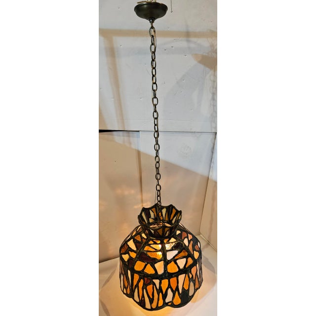 Antique Folk Art Stained Glass Pendant Fixture For Sale - Image 10 of 10