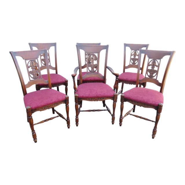 French Oak Carved Dining Chairs-Set of 6 For Sale