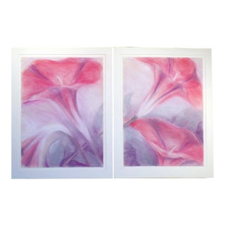 1982 Abstract Botanical Matted Diptych Pastel Drawings by Nancy Denison - a Pair For Sale