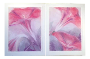 1982 Abstract Botanical Matted Diptych Pastel Drawings by Nancy Denison - a Pair