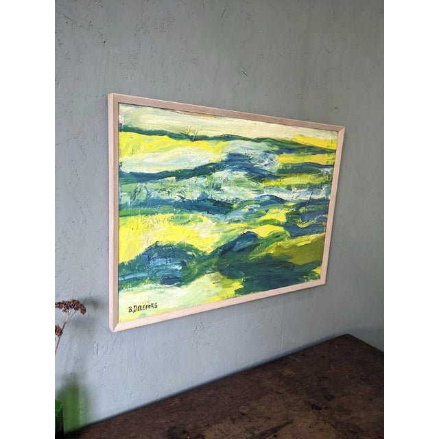 Mid-Century Modern Mid-Century Modern Swedish "Waves" Vintage Abstract Oil Painting, Framed For Sale - Image 3 of 13