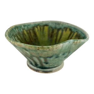 Mid 20th Century Green Drip-Glazed Studio Pottery Ceramic Bowl
